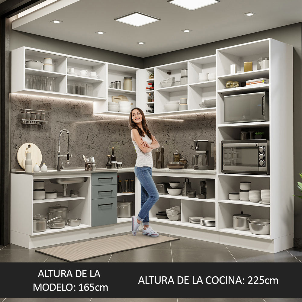Cocina Integral Esquinera 459cm Blanco/Gris Agata 01