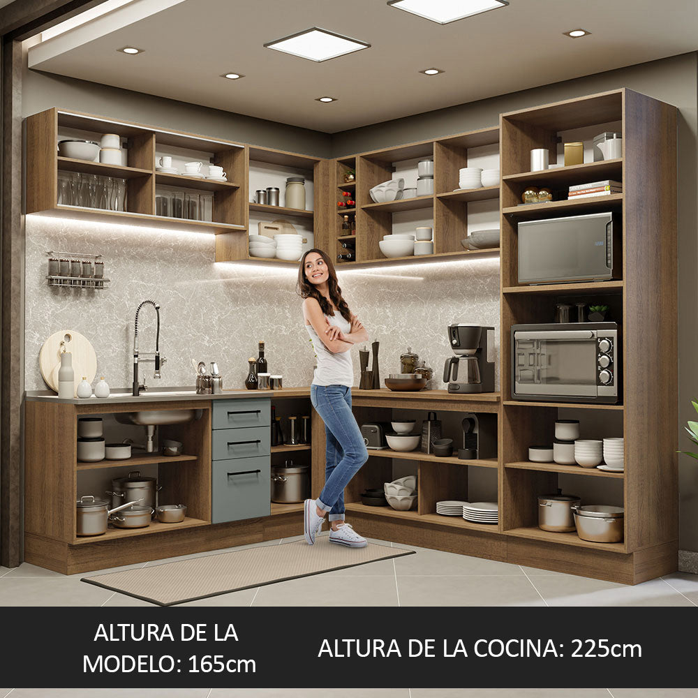 Cocina Integral Esquinera 459cm Marrón/Gris Agata 01