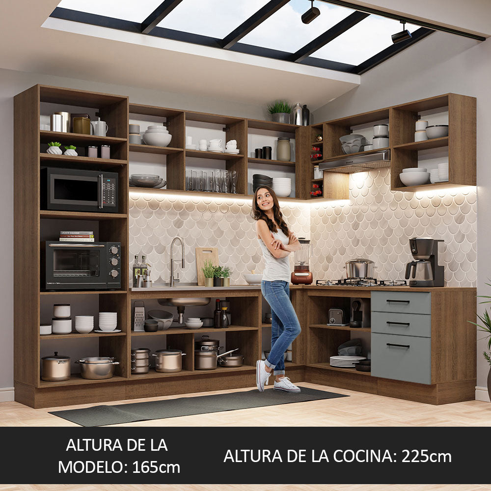Cocina Integral Esquinera 479cm Marrón/Gris Agata 01