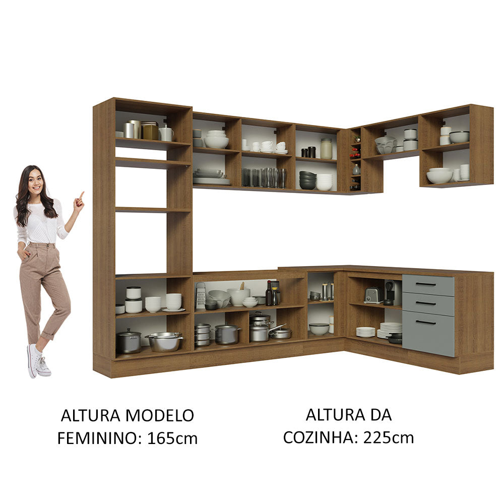 Cocina Integral Esquinera 479cm Marrón/Gris Agata 01