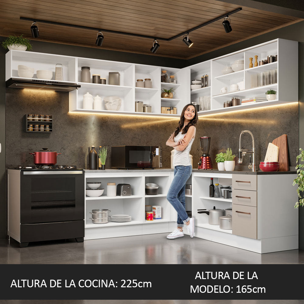 Cocina Integral de Esquina 486cm Blanco/Crema 60cm de Profundidad Agata 01
