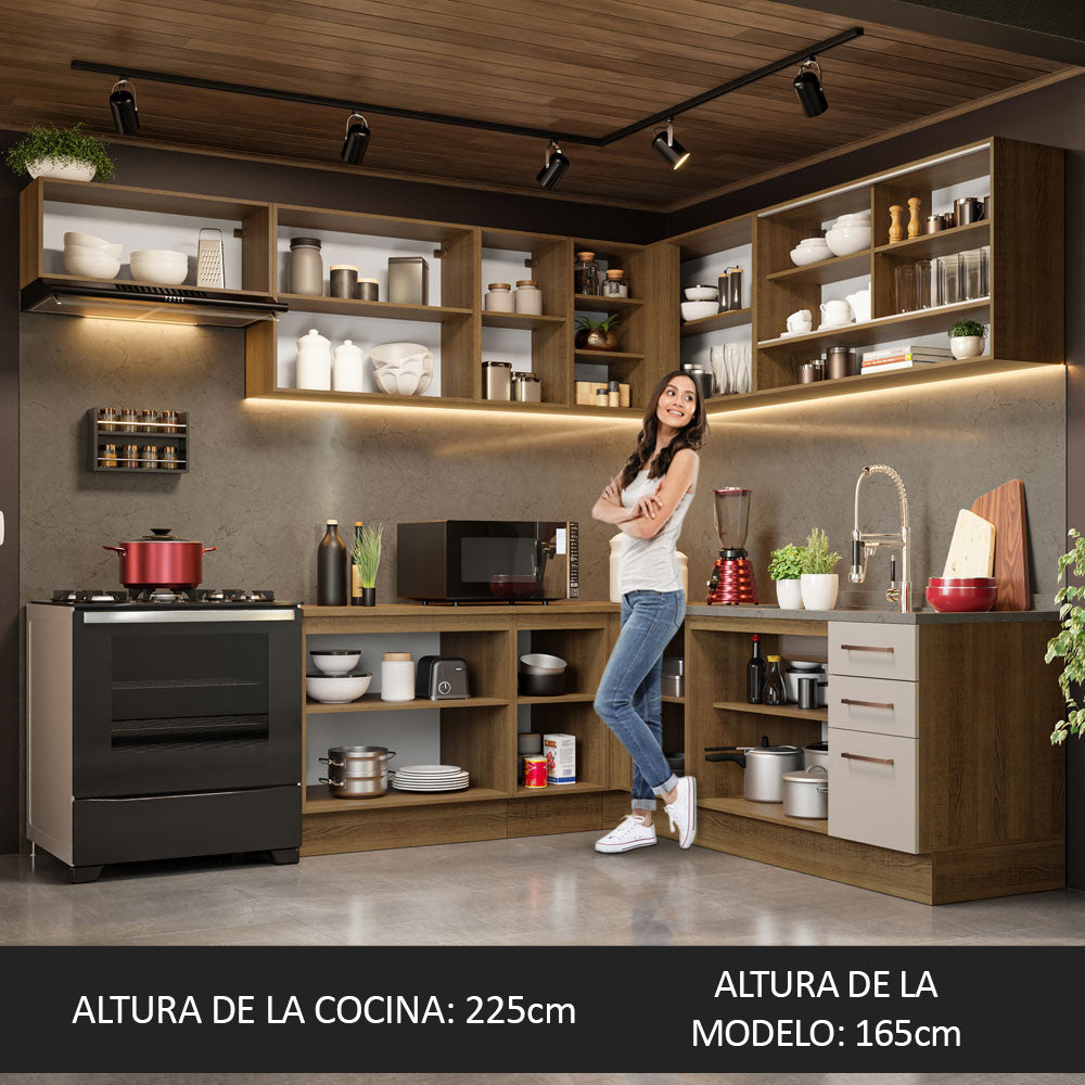 Cocina Integral de Esquina 486cm Marrón/Crema 60cm de Profundidad Agata 01
