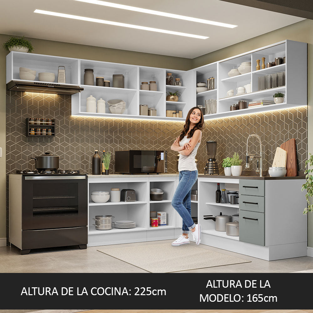 Cocina Integral de Esquina 486cm Blanco/Gris 60cm de Profundidad Agata 01