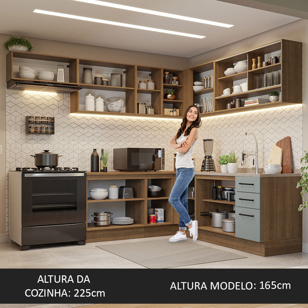 Cocina Integral de Esquina 486cm Marrón/Gris 60cm de Profundidad Agata 01
