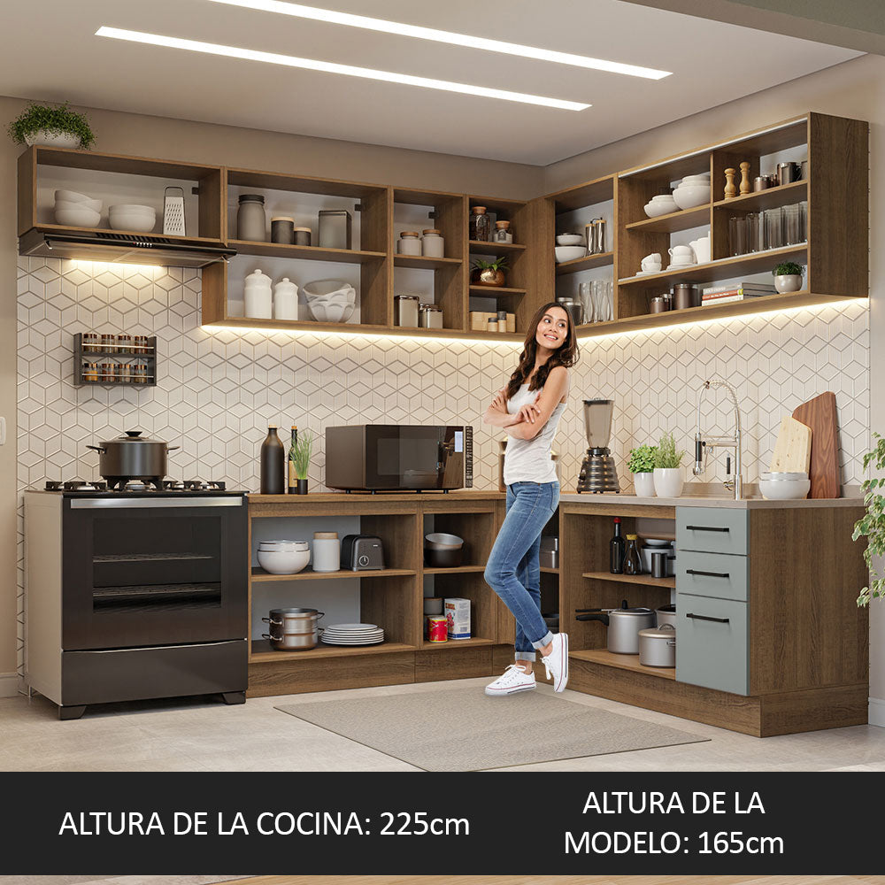 Cocina Integral de Esquina 486cm Marrón/Gris 60cm de Profundidad Agata 01