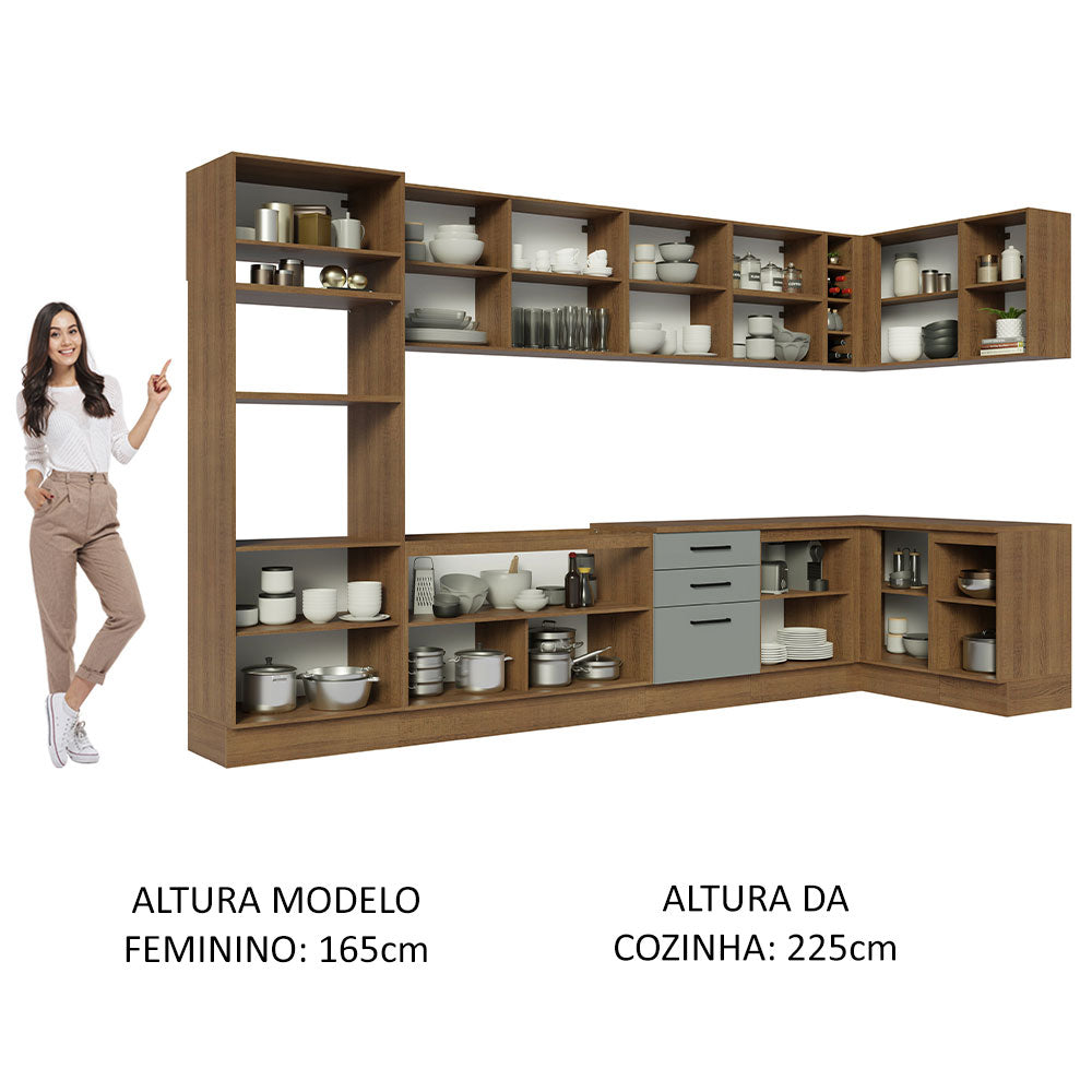 Cocina Integral Esquinera 499cm Marrón/Gris Agata 01