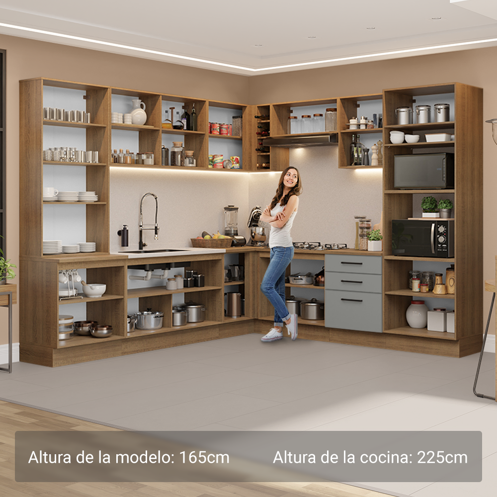 Cocina Integral Esquinera 549cm Marrón/Gris Agata 01