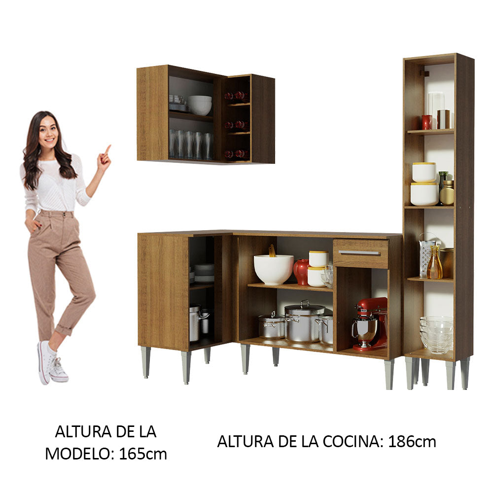 Cocina Integral Esquinera 261cm Marrón Emilly Song 01