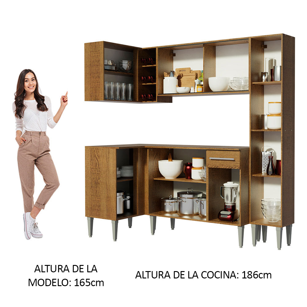 Cocina Integral Esquinera 261cm Marrón Emilly Face02