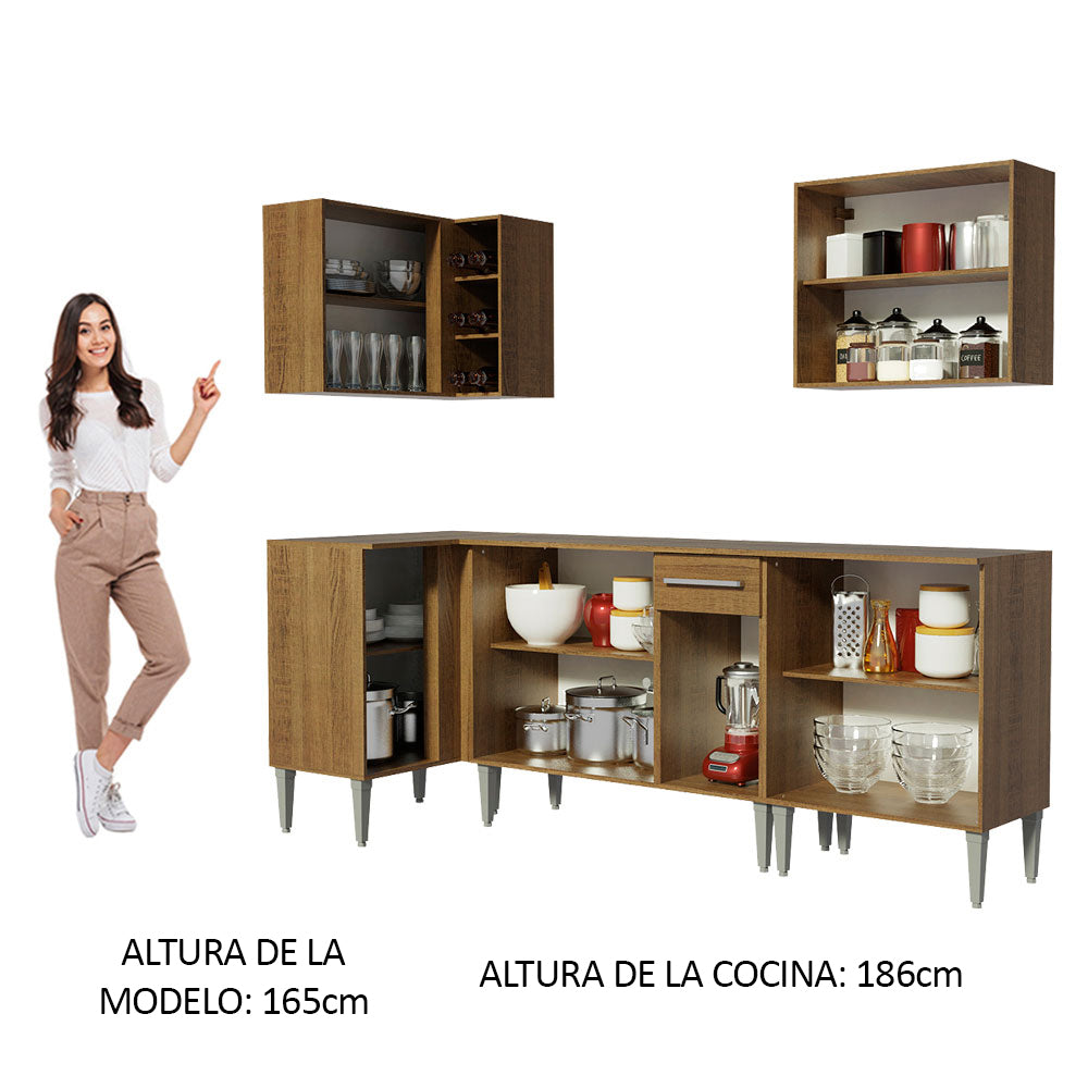 Cocina Integral Esquinera 293cm Marrón Emilly Open 01