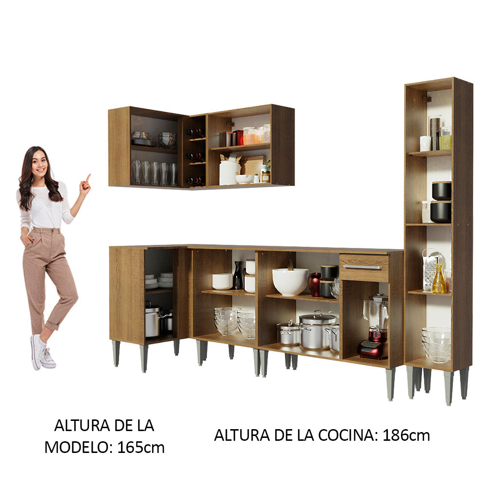 Cocina Integral Esquinera 325cm Marrón Emilly Agua 02