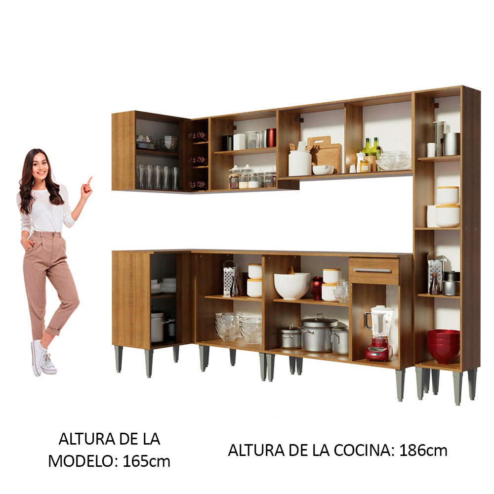 Cocina Integral Esquinera 325cm Marrón Emilly Space 03