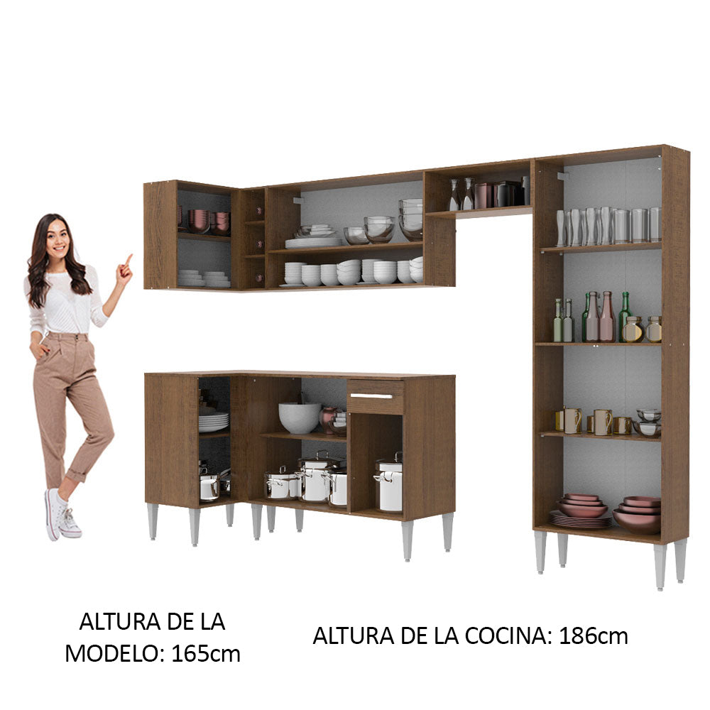 Cocina Integral Esquinera 353cm Marrón/Negro Emilly Sun 01
