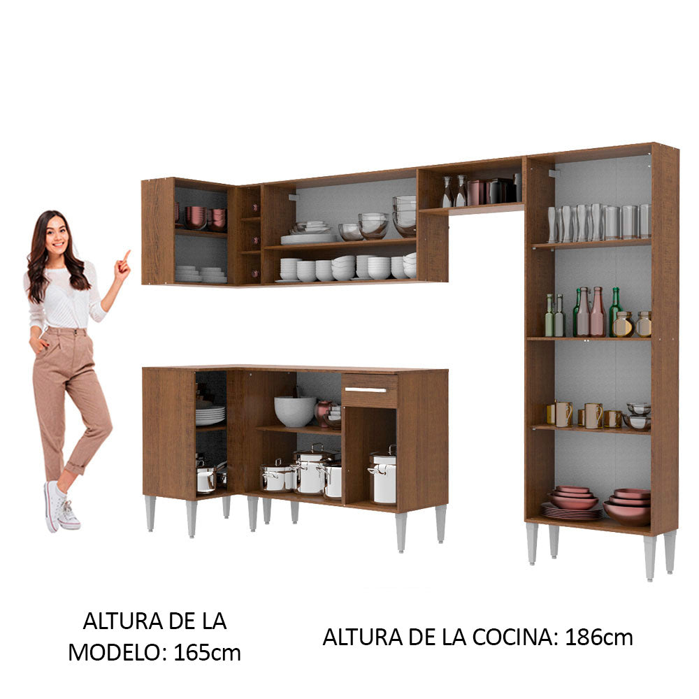 Cocina Integral Esquinera 353cm Marrón/Blanco Emilly Sun 01