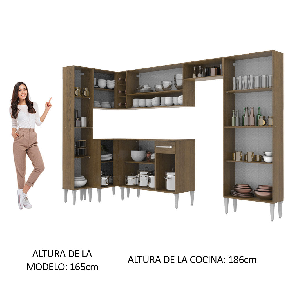 Cocina Integral Esquinera 385cm Marrón/Negro Emilly Love 01