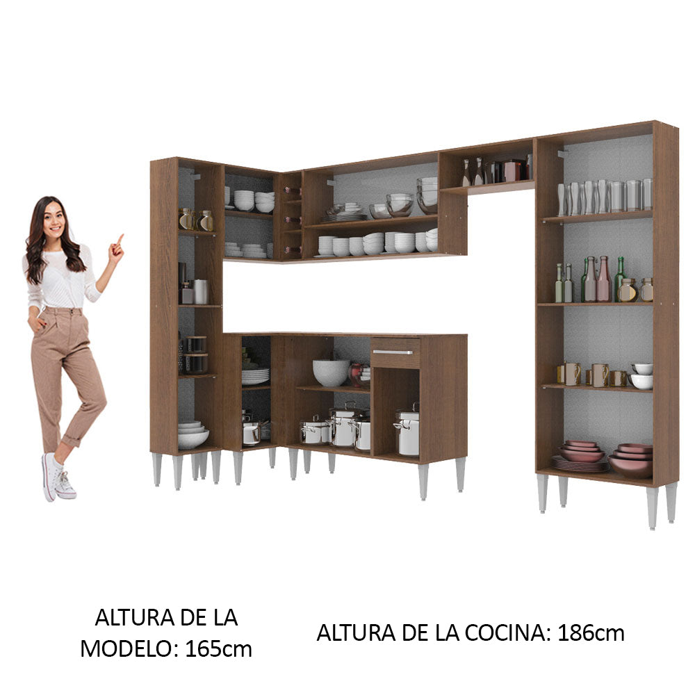 Cocina Integral Esquinera 385cm Marrón/Branco Emilly Love 01
