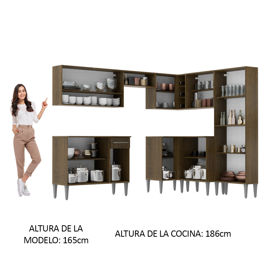Cocina Integral Esquinera 417cm Marrón Emilly Ice 01