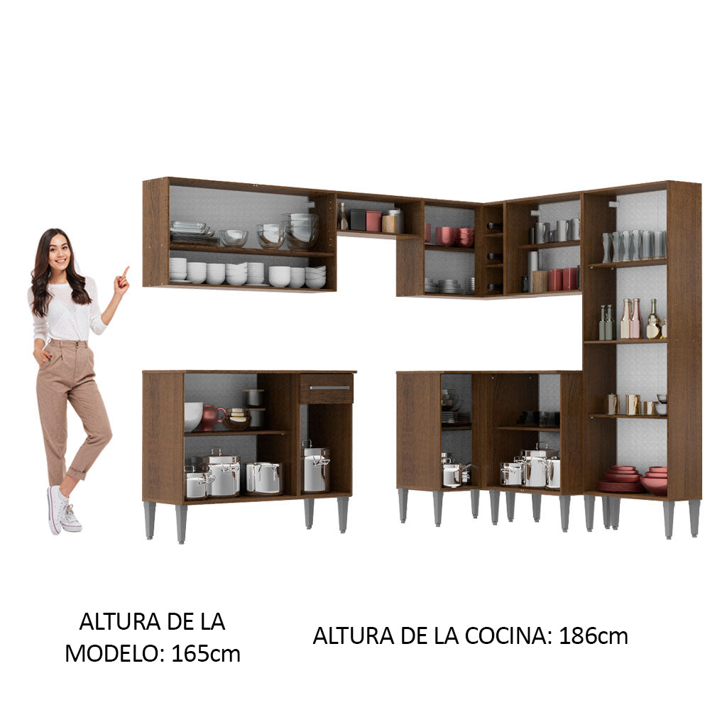 Cocina Integral Esquinera 417cm Marrón/Blanco Emilly Ice 01