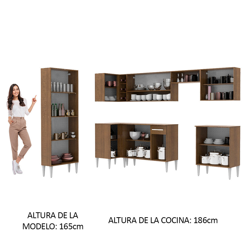 Cocina Integral Esquinera 481cm Marrón/Negro Emilly Moon 01