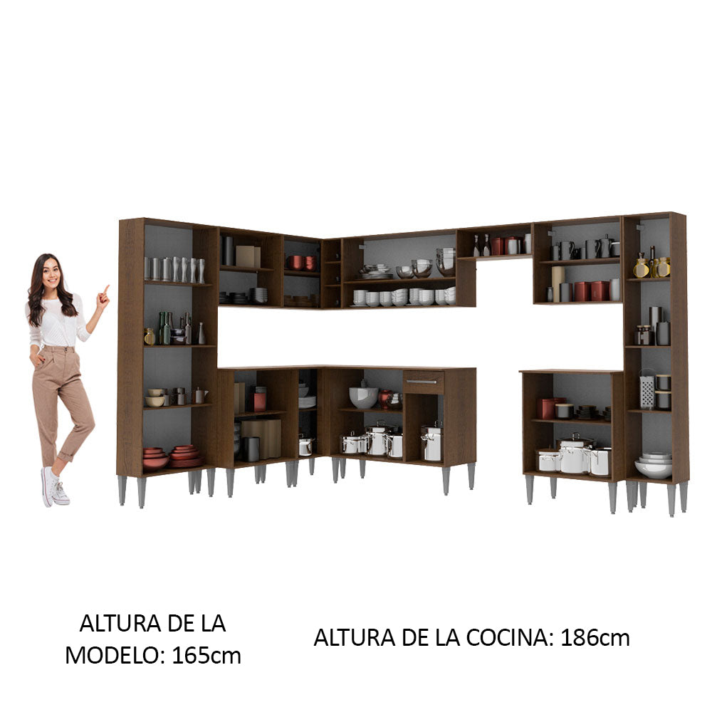 Cocina Integral Esquinera 513cm Marrón/Blanco Emilly Big 02