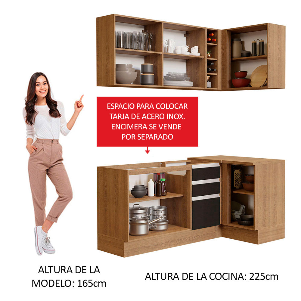 Cocina Integral Esquinera 269cm Marrón/Negro Glamy 01