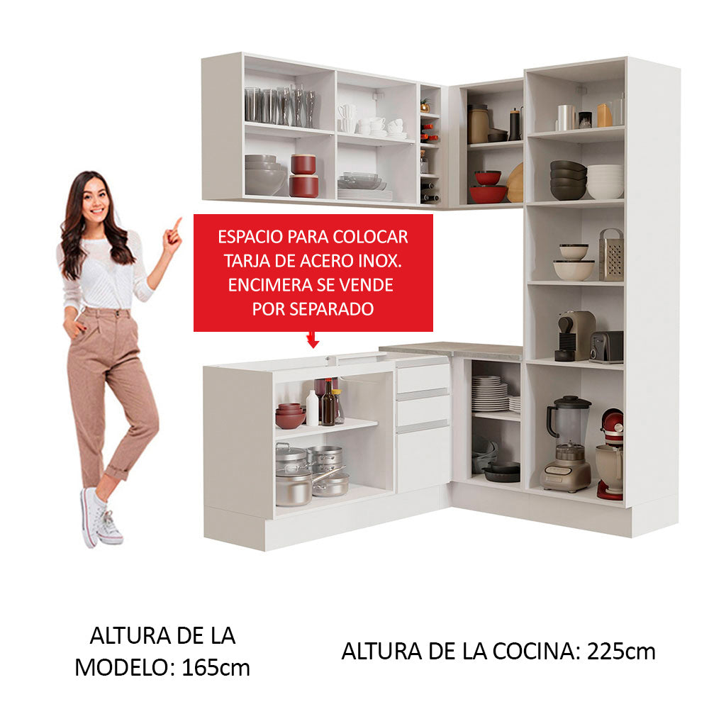 Cocina Integral Esquinera 329cm Blanco Glamy 01