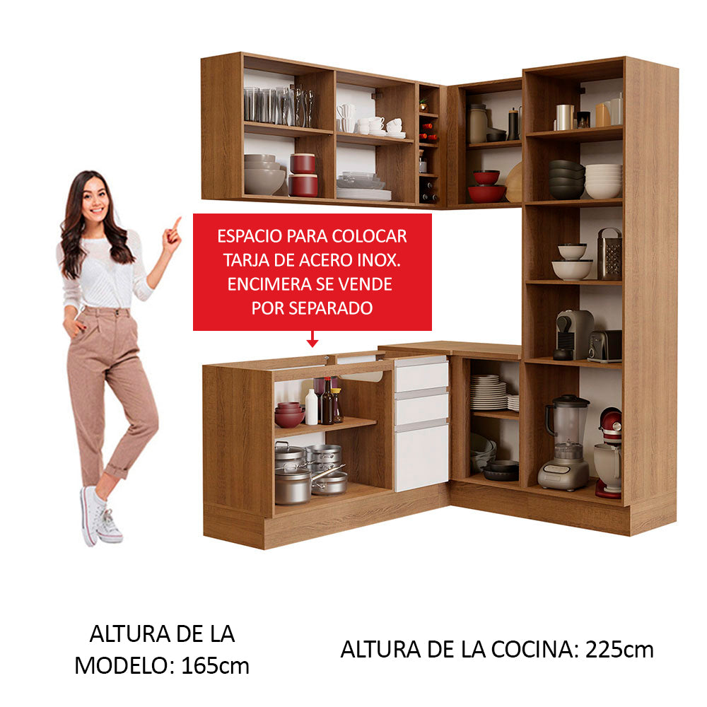 Cocina Integral Esquinera 329cm Marrón/Blanco Glamy 01