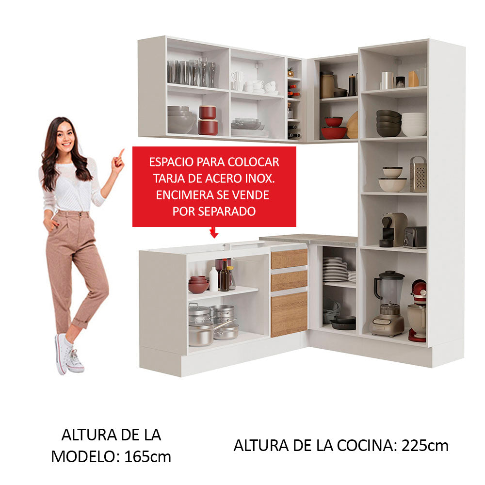 Cocina Integral Esquinera 329cm Blanco/Marrón Glamy 01