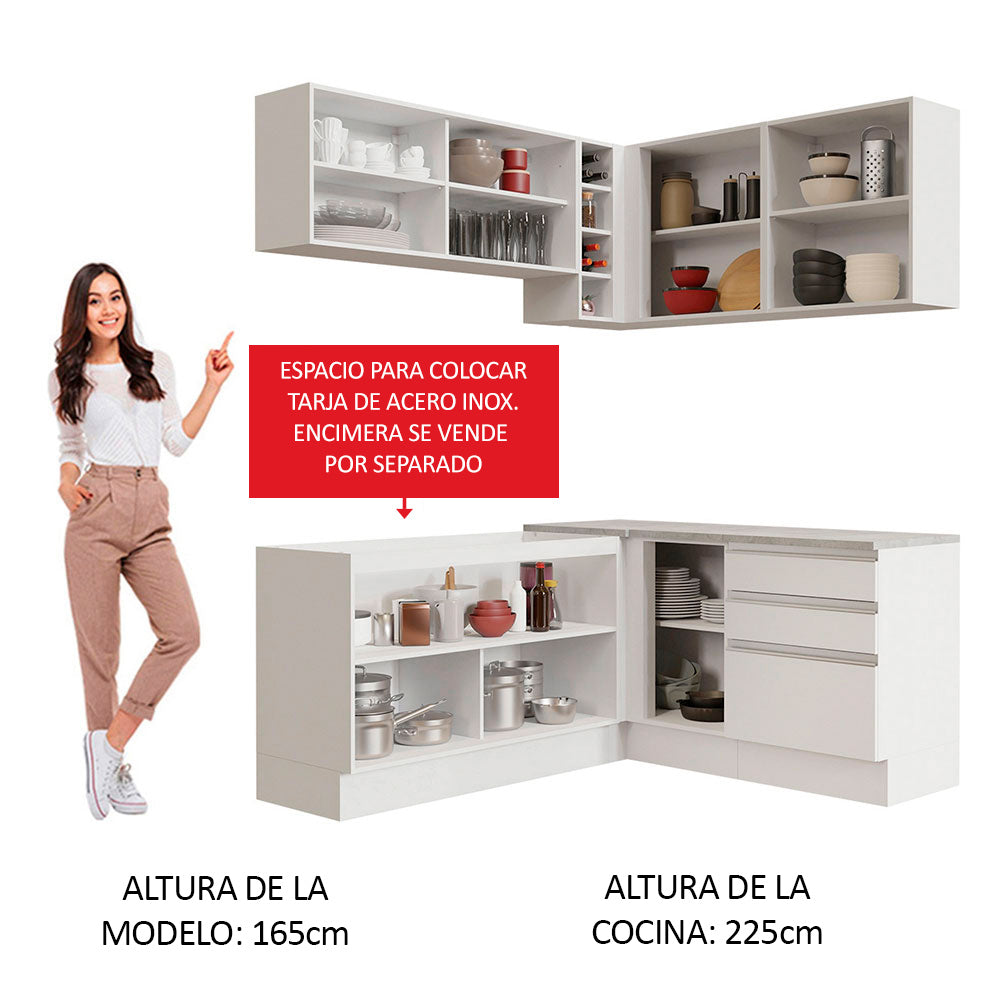 Cocina Integral Esquinera 329cm Blanco Glamy 02