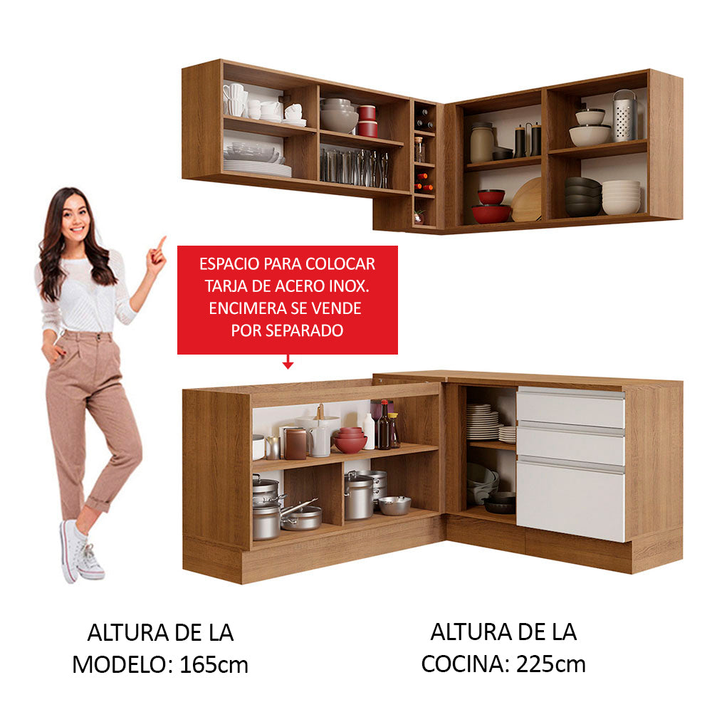 Cocina Integral Esquinera 329cm Marrón/Blanco Glamy 02