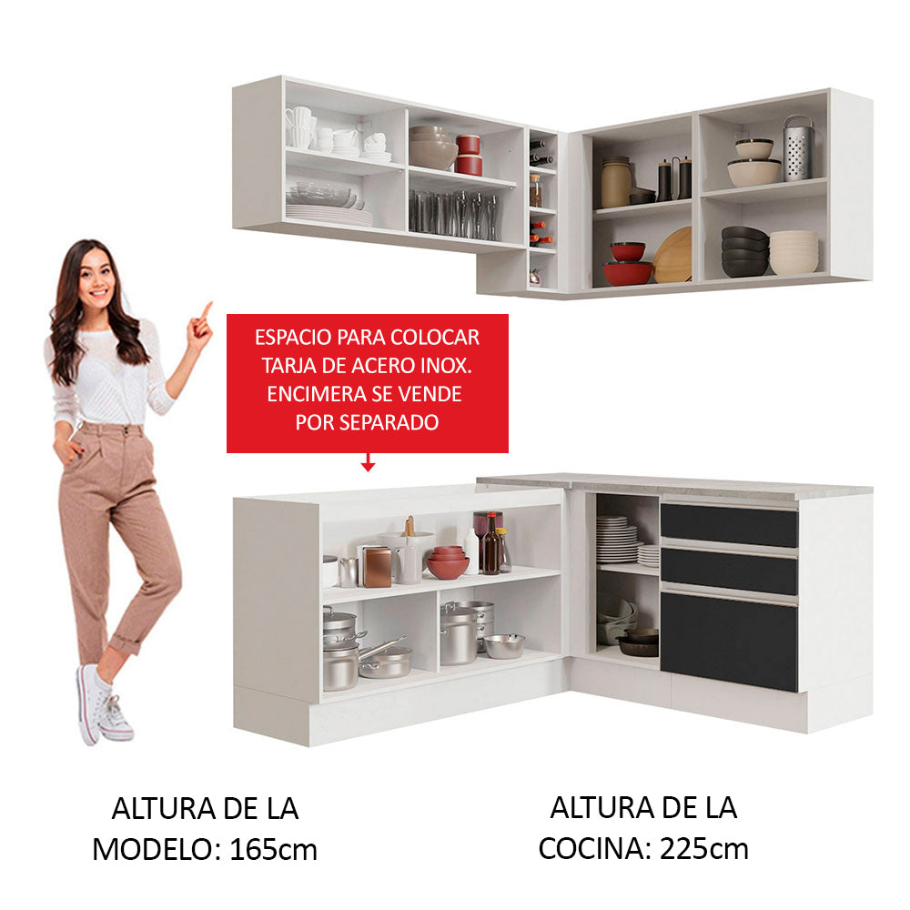 Cocina Integral Esquinera 329cm Blanco/Negro Glamy 02