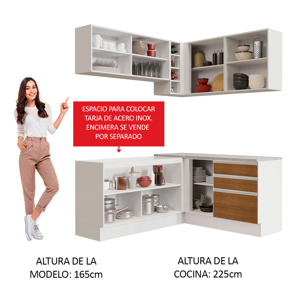 Cocina Integral Esquinera 329cm Blanco/Marrón Glamy 02