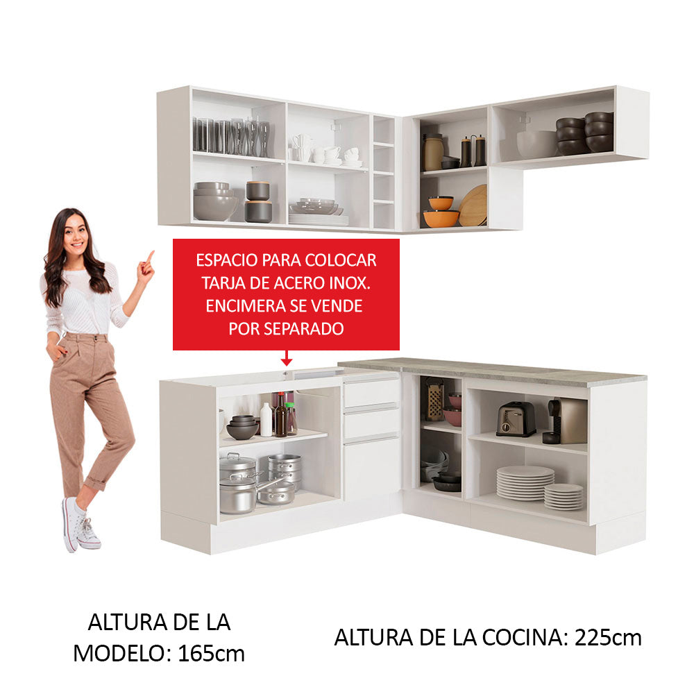 Cocina Integral Esquinera 349cm Blanco Glamy 01
