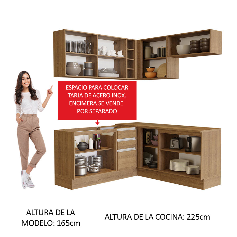 Cocina Integral Esquinera 349cm Marrón Glamy 01