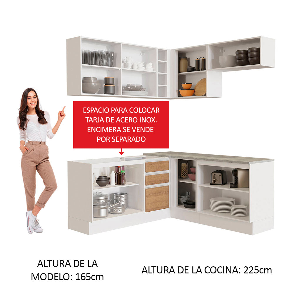 Cocina Integral Esquinera 349cm Blanco/Marrón Glamy 01