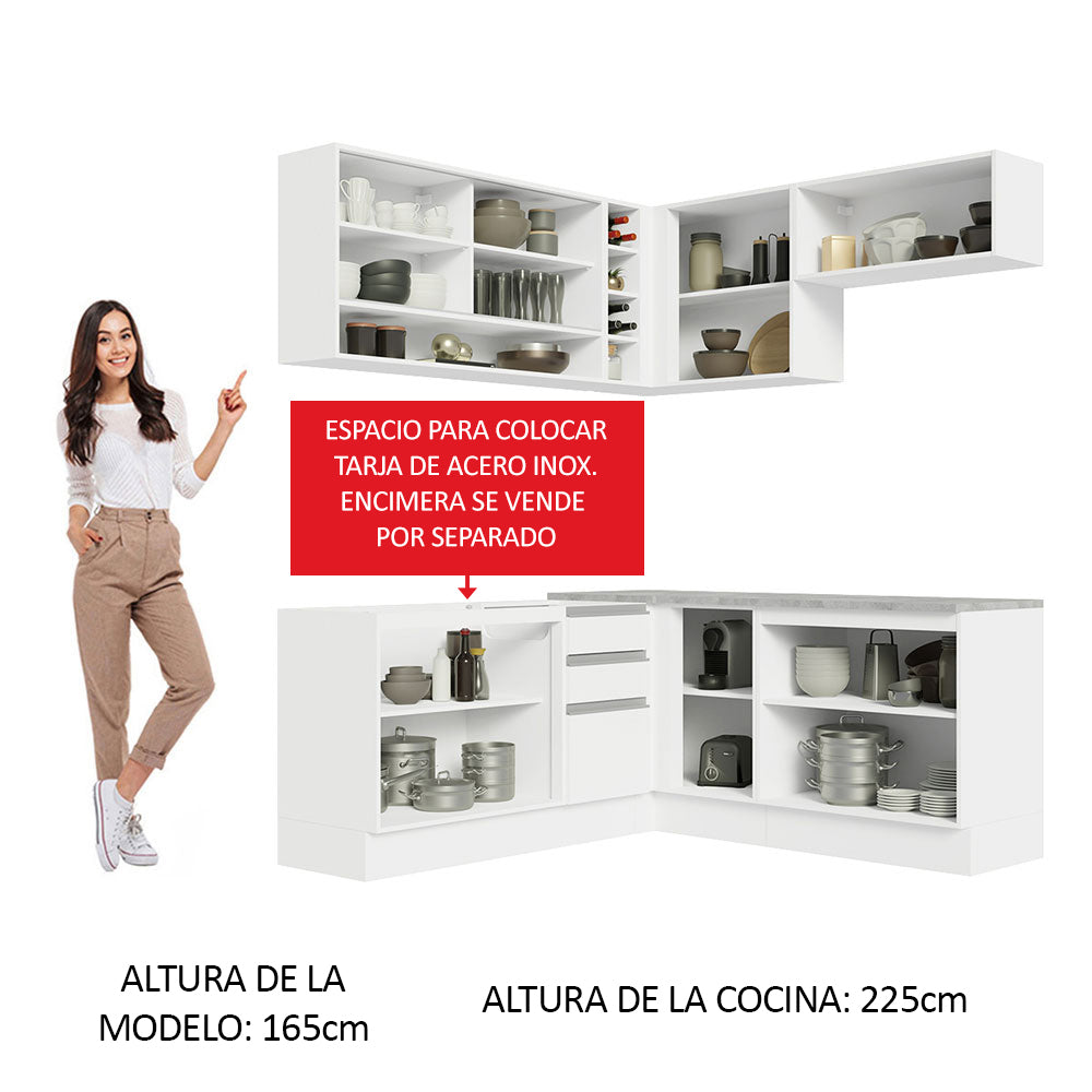 Cocina Integral Esquinera 349cm Blanco Glamy 02
