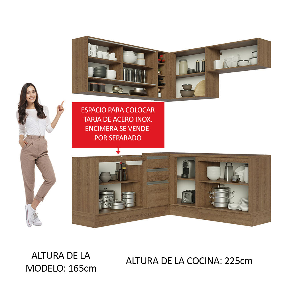 Cocina Integral Esquinera 349cm Marrón Glamy 02