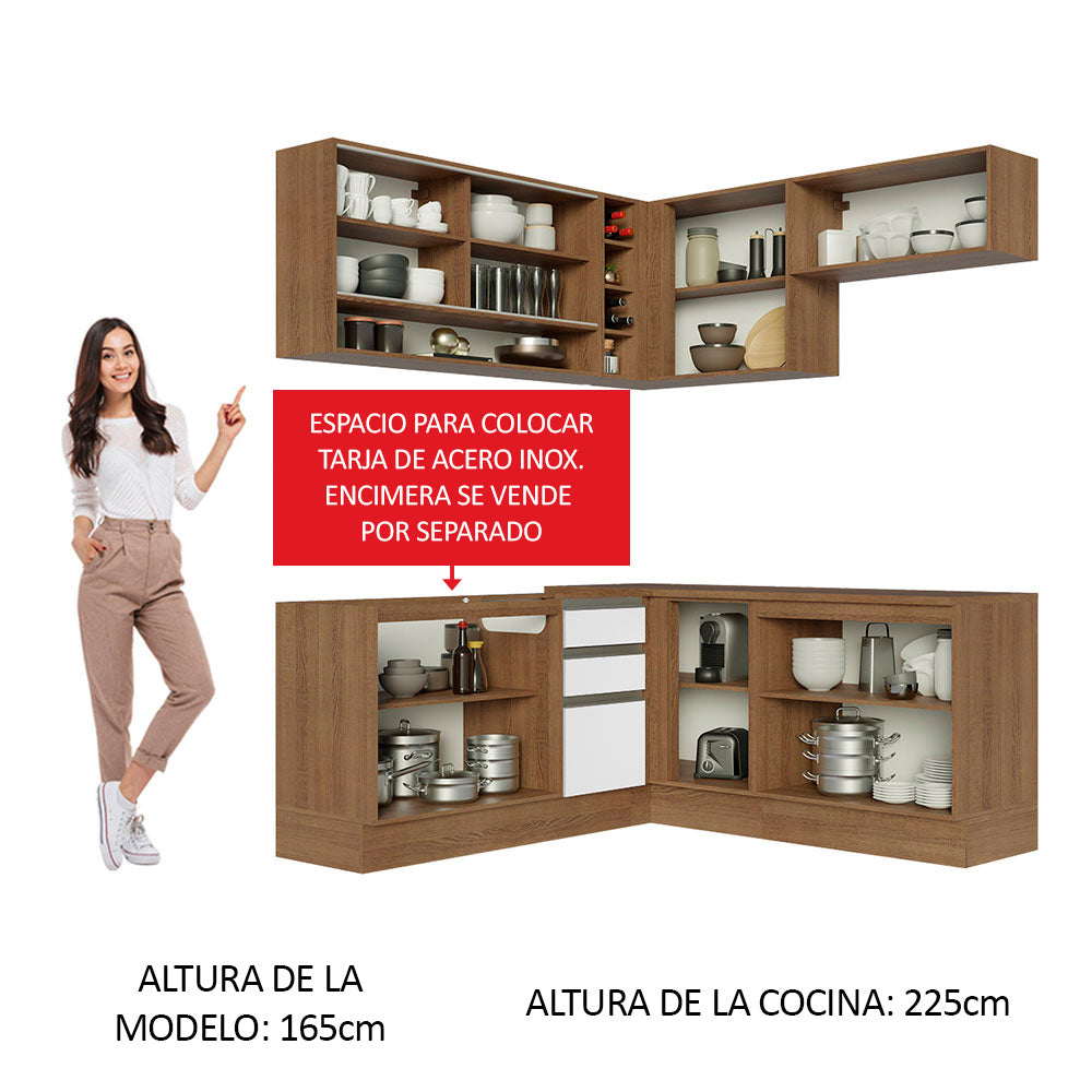 Cocina Integral Esquinera 349cm Marrón/Blanco Glamy 02