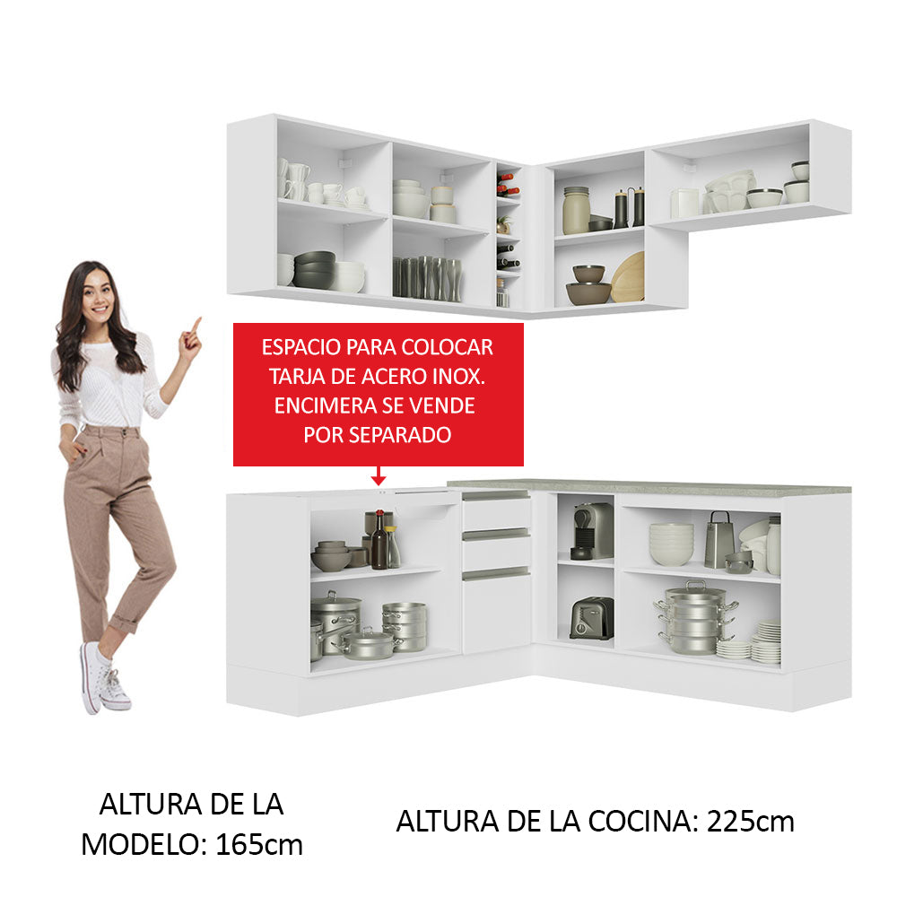 Cocina Integral Esquinera 349cm Blanco Glamy 03