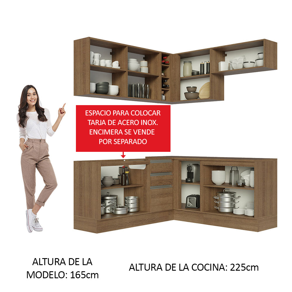 Cocina Integral Esquinera 349cm Marrón Glamy 03