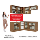 Cocina Integral Esquinera 349cm Marrón/Blanco Glamy 03