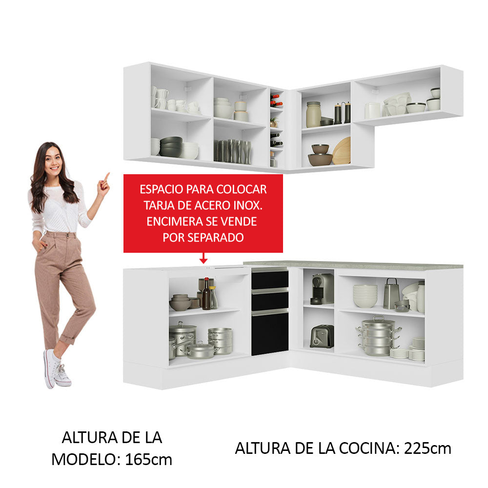 Cocina Integral Esquinera 349cm Blanco/Negro Glamy 03