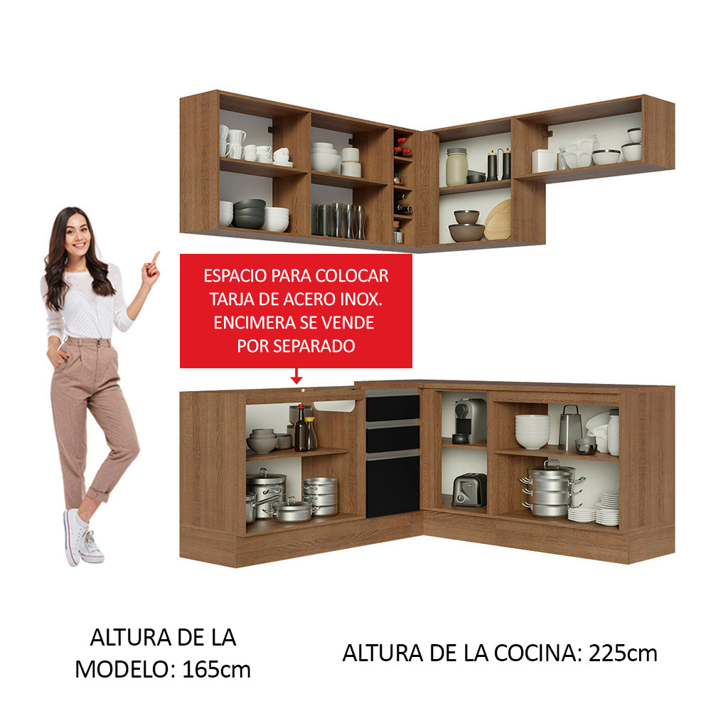 Cocina Integral Esquinera 349cm Marrón/Negro Glamy 03