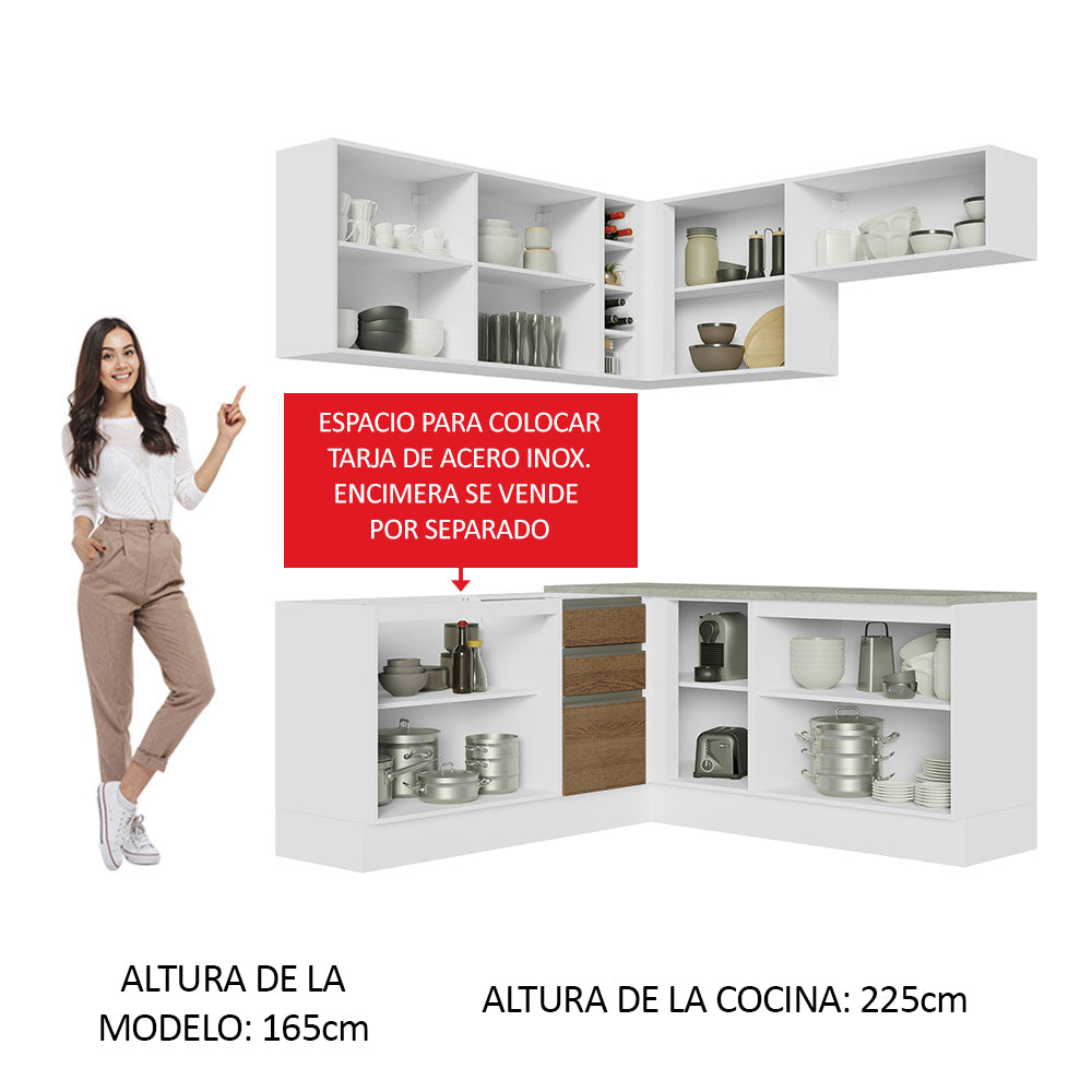Cocina Integral Esquinera 349cm Blanco/Marrón Glamy 03