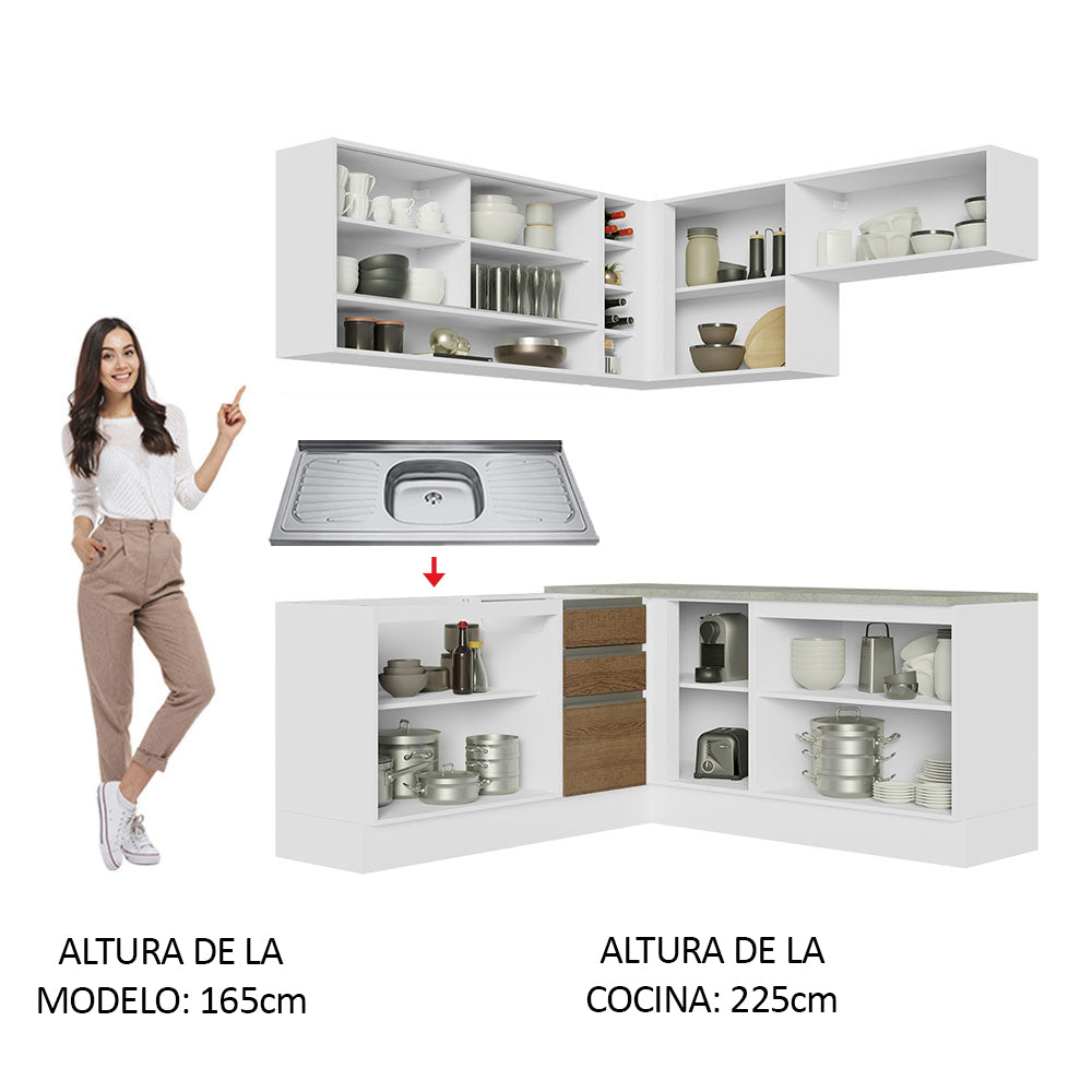 Cocina Integral Esquinera 349cm Blanco/Marrón Glamy 04