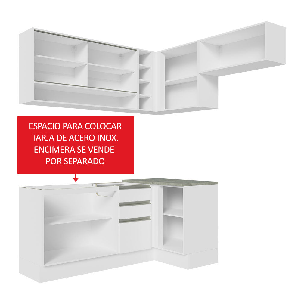 Cocina Integral Esquinera 349cm Blanco Glamy 06