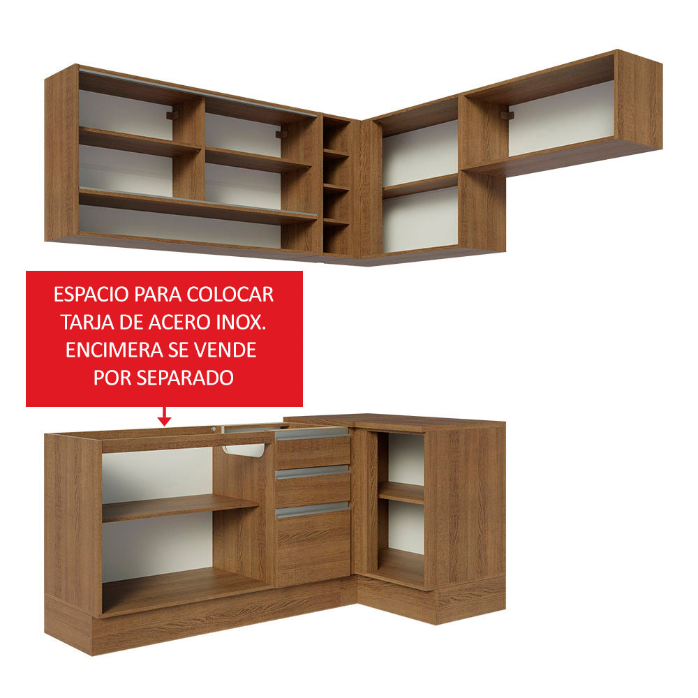 Cocina Integral Esquinera 349cm Marrón Glamy 06