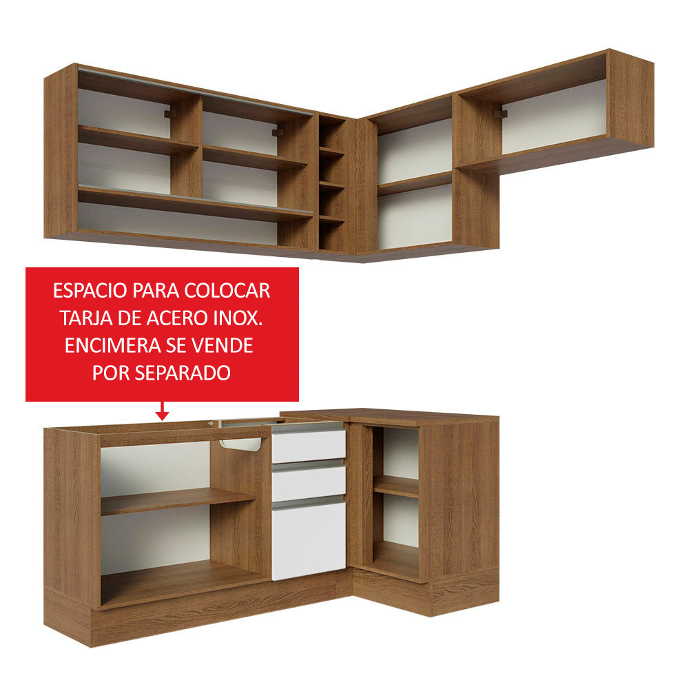 Cocina Integral Esquinera 349cm Marrón/Blanco Glamy 06