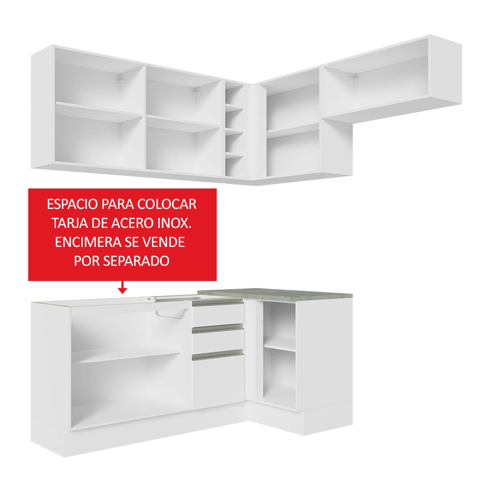 Cocina Integral Esquinera 349cm Blanco Glamy 07