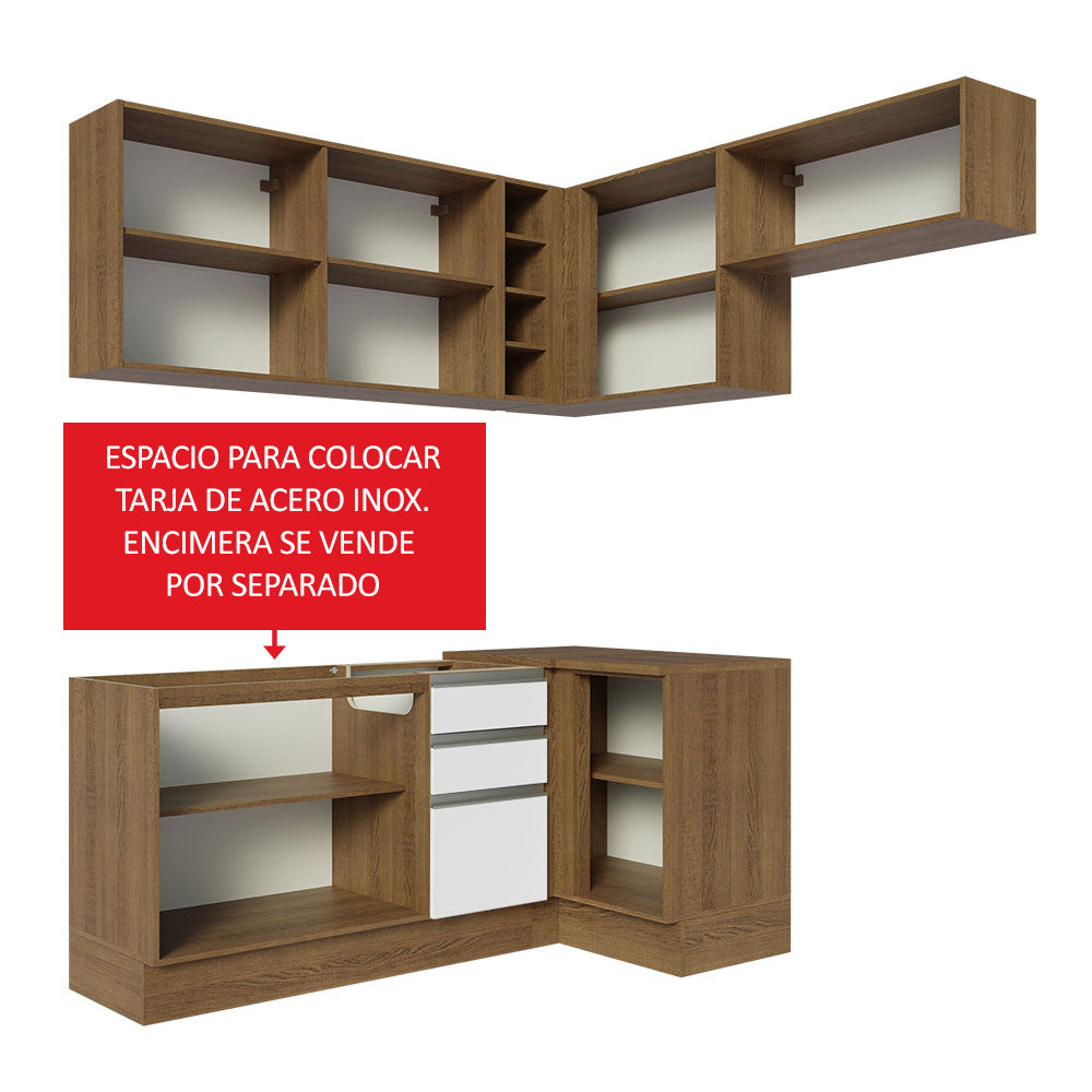 Cocina Integral Esquinera 349cm Marrón/Blanco Glamy 07